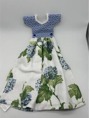 Kitchen Oven Door Hanging Dish Towel Dress Handmade Blue Floral Hydrangea